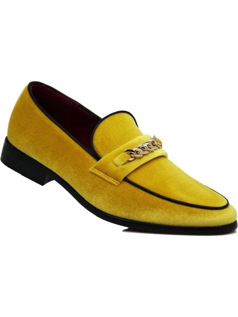 Enzo Romeo Men's Yellow Rubber Sole Loafers Chain Buckle Slip On Wedding Shoes